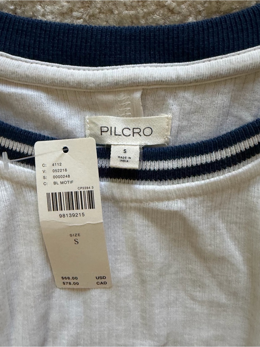Anthropologie Pilcro White Ribbed Tank with Blue Floral Puff Sleeves Size S - Picture 3 of 10